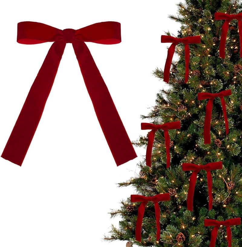BOVVSKY 12PCS Red Velvet Bows for Christmas Tree, Bows for Christmas Tree, Garland Red Velvet Bow Ornaments for Christmastree with Gold Twist Ties(A) - Image 1